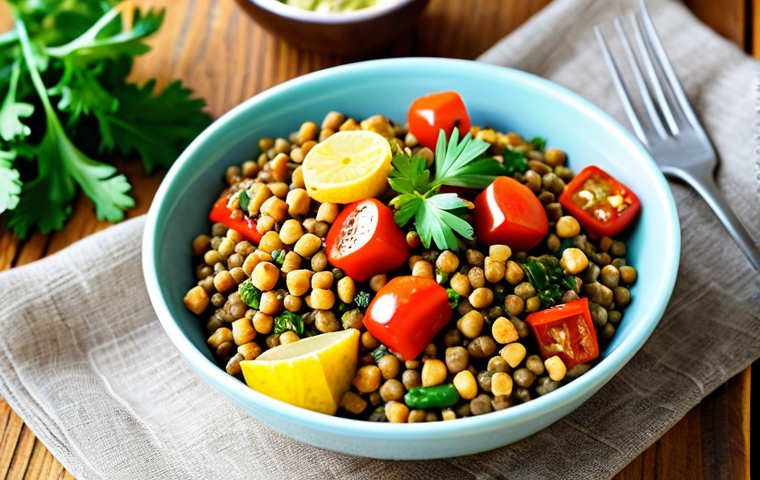 대체 식품의 영양 가치 분석 - Plant-Based Protein Meal**
A brightly lit, close-up shot of a delicious and nutritious plant-based ...