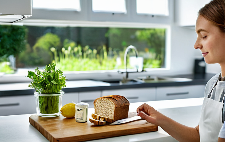 알레르기 대체 식품의 효과적인 보관 방법 - **Prompt:** A discerning person in a bright, modern German kitchen is carefully inspecting a package...