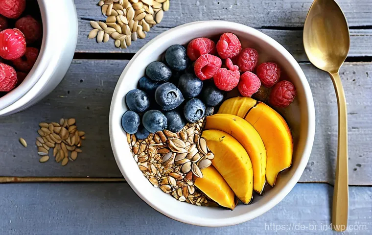 견과류 대체 식품으로 사용하는 방법 - **Prompt 1: Vibrant Nut-Free Breakfast Bowl**
    A bright and airy overhead shot of a rustic wooden...
