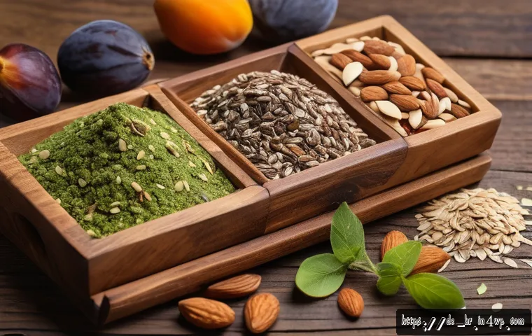 대체 식품을 이용한 영양 간식 레시피 - A vibrant, close-up image of a rustic wooden table scattered with a colorful assortment of plant-bas...
